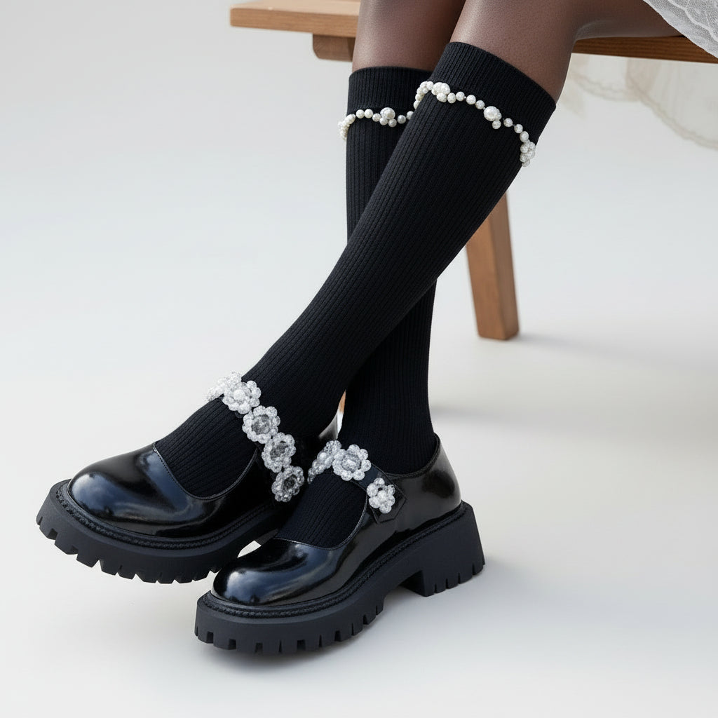 Chic Pearl Cuff Socks